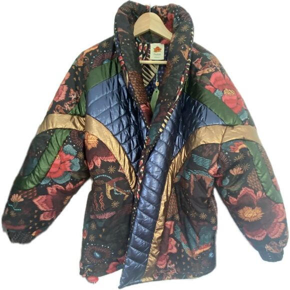 New Farm Rio Banana Leaf Reversible Puffer Jacket Oversized Sz M - Picture 2 of 11